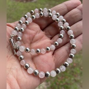 925 Pink Quartz Necklace, Choker Necklace, Sterling Silver Necklace
